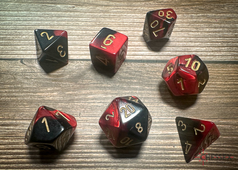 Chessex RPG 7 Mini-Die Set: Gemini Black-Red & Gold