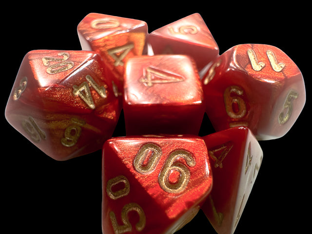Chessex RPG 7 Mini-Die Set: Scarab Scarlet & Gold