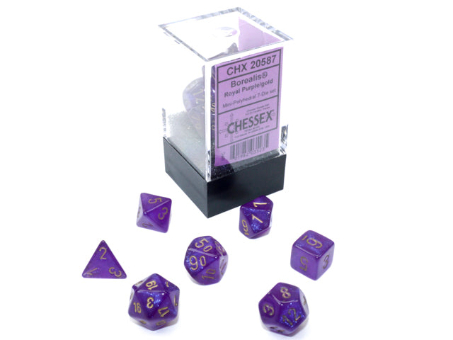 Chessex RPG 7 Mini-Die Set: Borealis Royal Purple & Gold