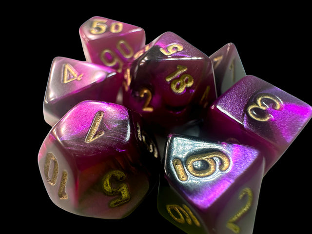 Chessex RPG 7 Mini-Die Set: Gemini Black-Purple & Gold
