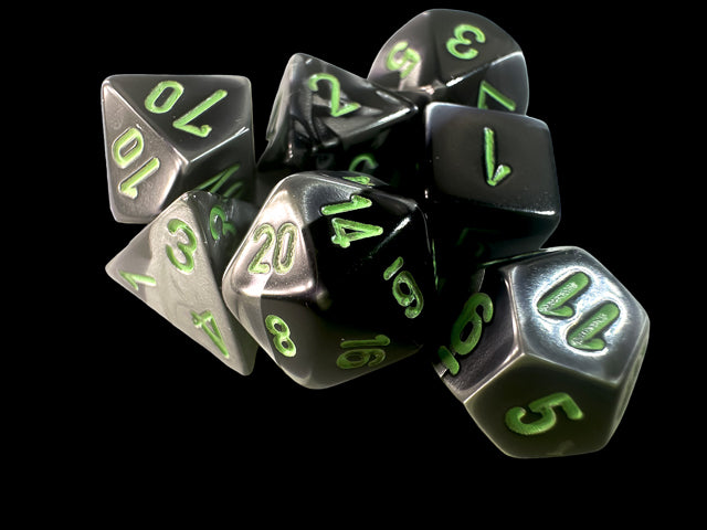 Chessex RPG 7 Mini-Die Set: Gemini Black-Grey & Green