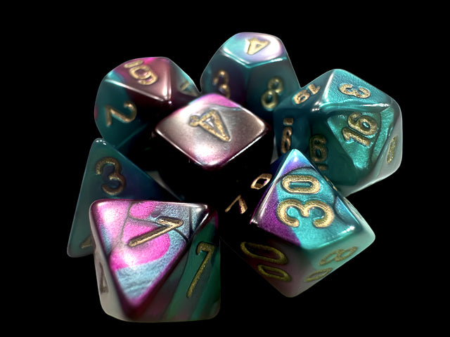 Chessex RPG 7 Mini-Die Set: Gemini Purple-Teal & Gold