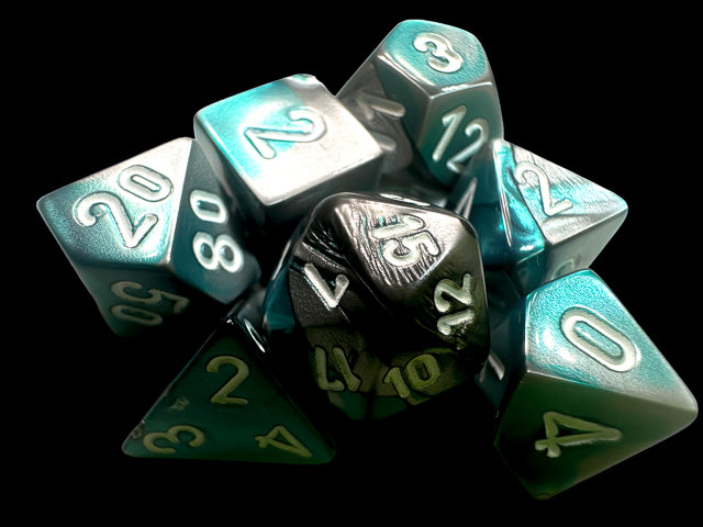 Chessex RPG 7 Mini-Die Set: Gemini Steel-Teal & White