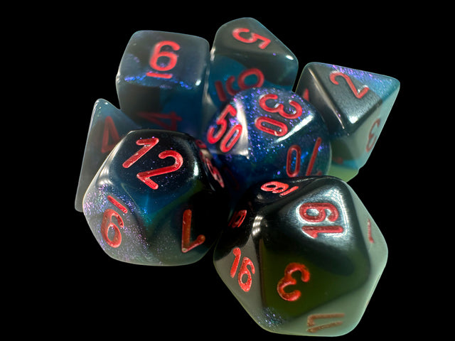 Chessex RPG 7 Mini-Die Set: Gemini Black-Starlight & Red