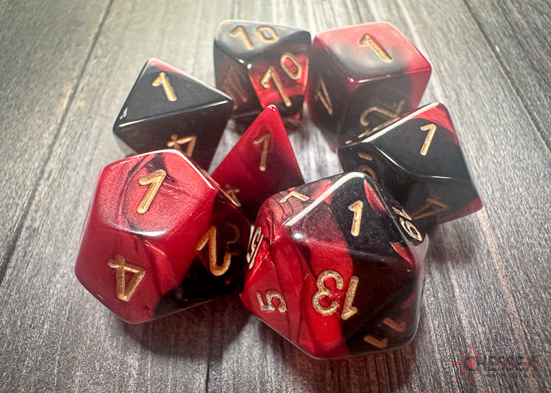 Chessex RPG 7 Mini-Die Set: Gemini Black-Red & Gold