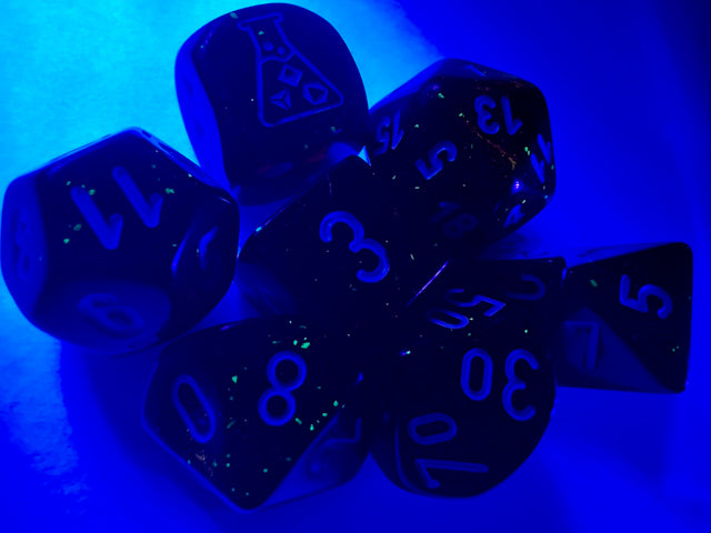 Chessex 7-Die Lab Dice Set: Borealis Blood Orange & White Luminary (with bonus die)