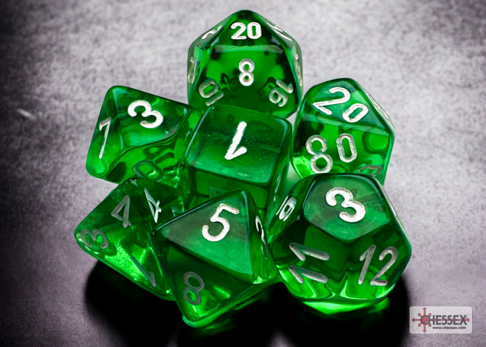 Chessex RPG Dice Sets: Translucent Polyhedral Green/White 7-Die Set