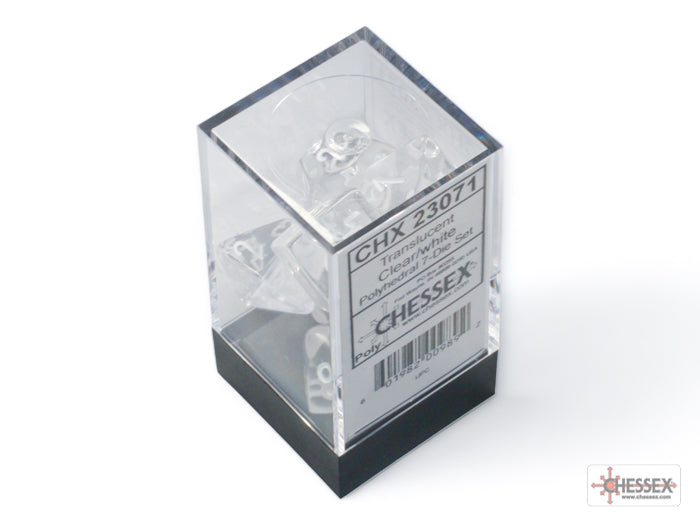 Chessex RPG 7-Die Set: Translucent Clear with White Numbers