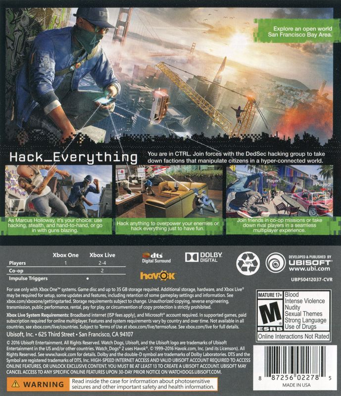 Watch Dogs 2 (Xbox One, 2016)