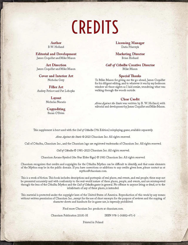 Call of Cthulhu 7E: Alone Against the Static | Solo Adventure Book