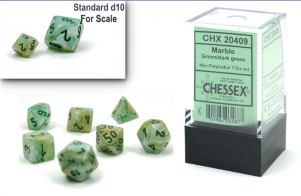 Chessex RPG 7 Mini-Die Set: Marble Green & Dark Green