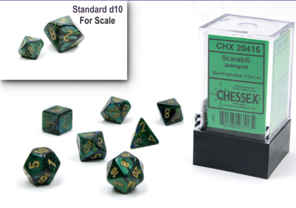 Chessex RPG 7 Mini-Die Set: Scarab Jade & Gold
