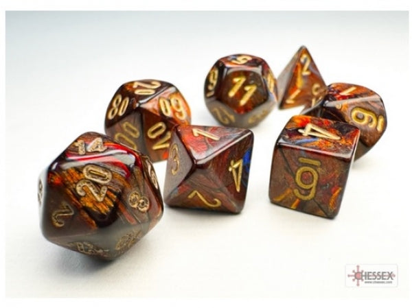 Chessex RPG 7 Mini-Die Set: Scarab Blue Blood & Gold