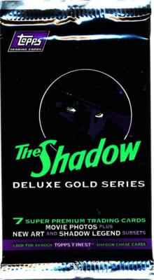 Topps The Shadow Deluxe Gold Series trading card pack with branding and product details.