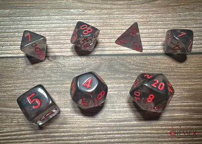 Chessex RPG 7-Die Set: Translucent Smoke with Red Numbers