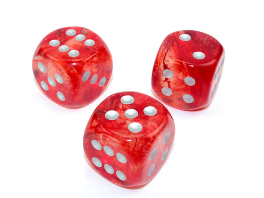 Chessex 30mm D6 Dice - Nebula Red & Silver Luminary with Pips