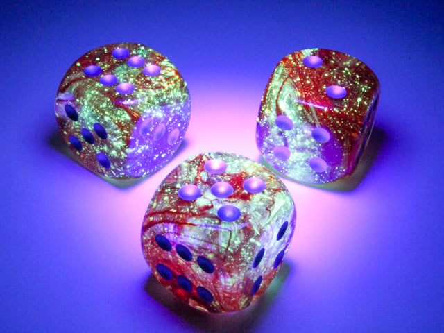 Chessex 30mm D6 Dice - Nebula Red & Silver Luminary with Pips