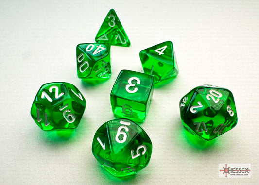 Chessex RPG Dice Sets: Translucent Polyhedral Green/White 7-Die Set