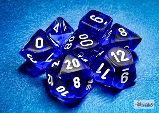 Chessex RPG Dice Sets: Translucent Polyhedral Blue/White 7-Die Set