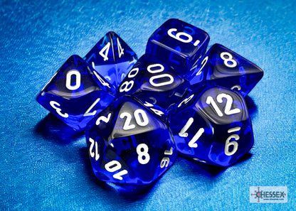 Chessex RPG Dice Sets: Translucent Polyhedral Blue/White 7-Die Set