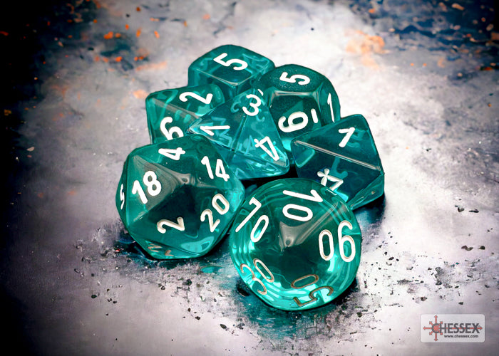 Chessex RPG Dice Sets: Translucent Polyhedral Teal/White 7-Die Set