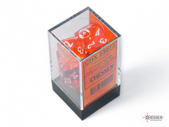 Chessex RPG Dice Sets: Translucent Polyhedral Orange w/ White Numbers 7-Die Set