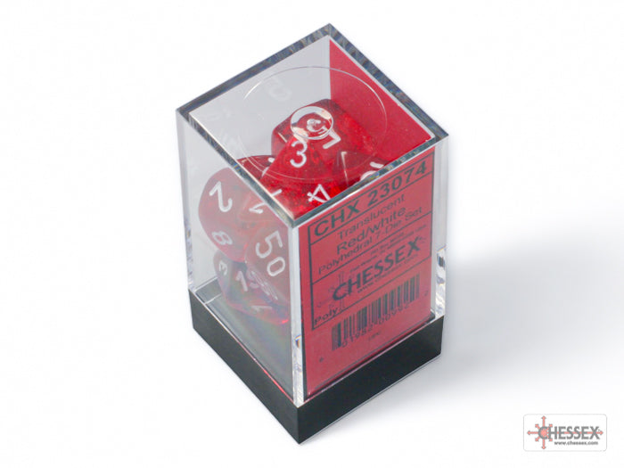 Chessex RPG Dice Sets: Translucent Polyhedral Red/White 7-Die Set