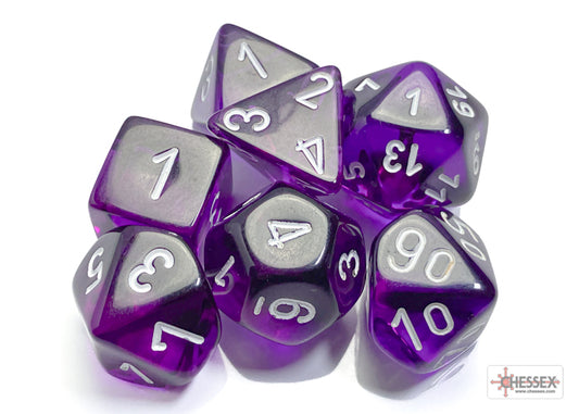 Chessex RPG Dice Sets: Translucent Polyhedral Purple/White 7-Die Set