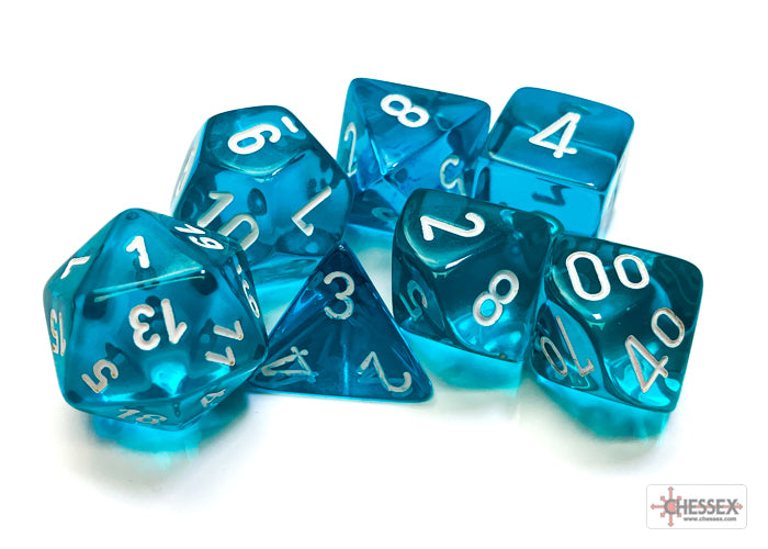 Chessex RPG Dice Sets: Translucent Polyhedral Teal/White 7-Die Set