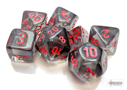 Chessex RPG 7-Die Set: Translucent Smoke with Red Numbers