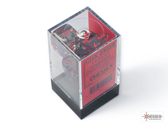 Chessex RPG 7-Die Set: Translucent Smoke with Red Numbers