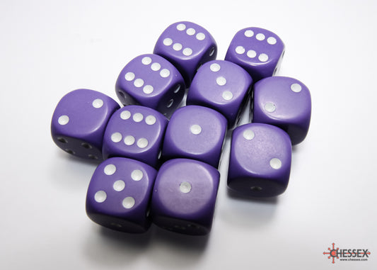 Chessex 16mm D6 Dice Set of 12 -  Opaque Purple & White