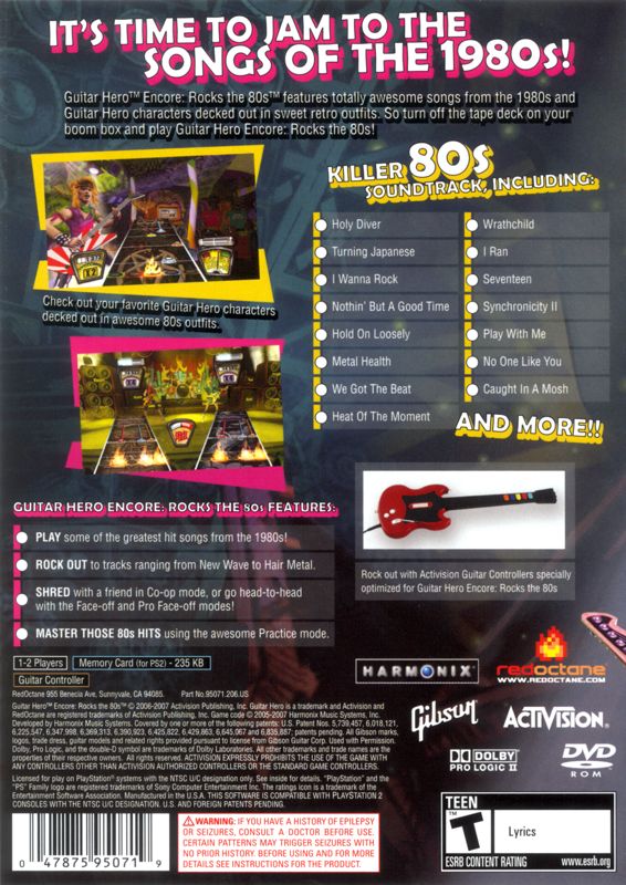 Guitar Hero Encore: Rocks the 80s PlayStation 2 back cover