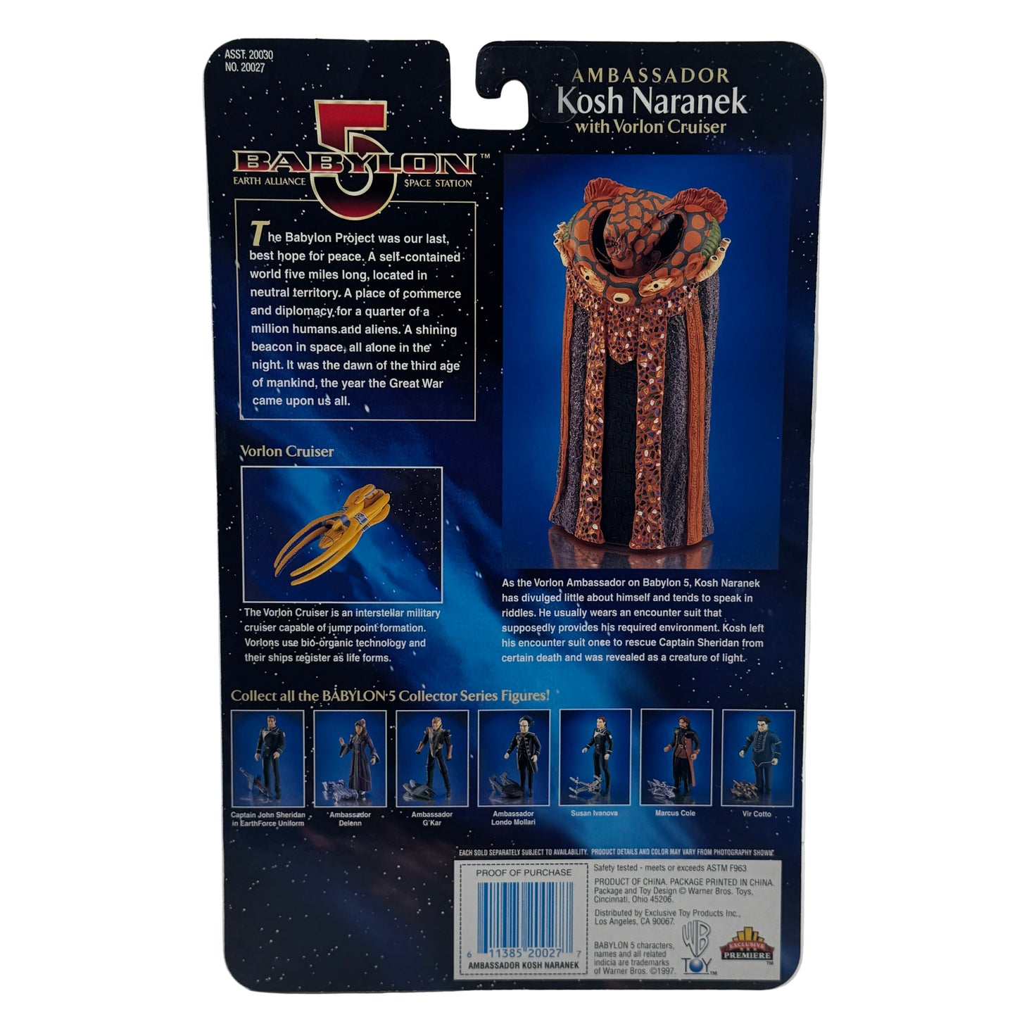 Back of a Babylon 5 action figure packaging with character details and branding.