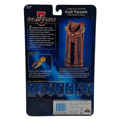 Back of a Babylon 5 action figure packaging with character details and branding.