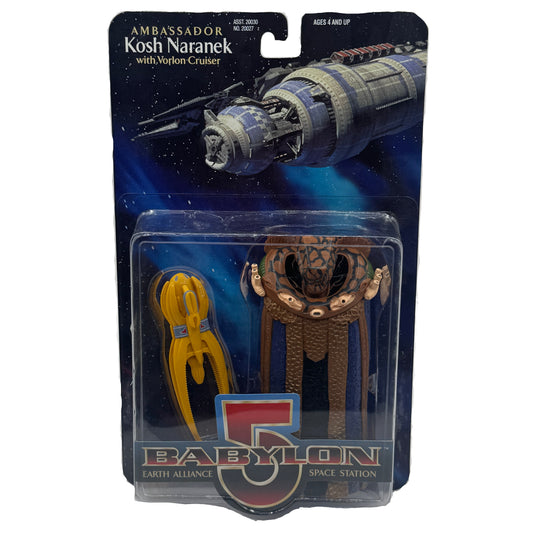 Toy figure in packaging with 'Babylon 5' branding on a white background