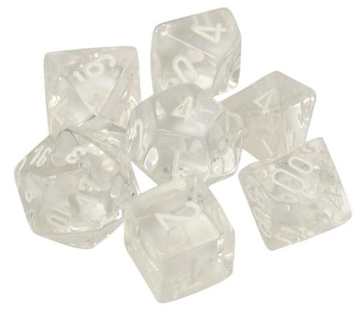 Chessex RPG Dice Sets: Translucent Polyhedral Clear w/ White numbers 7-Die Set