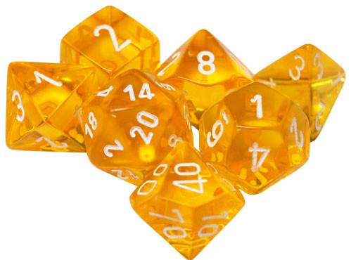 Chessex RPG Dice Sets: Translucent Polyhedral Yellow w/ White Numbers 7-Die Set