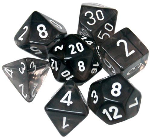 Chessex RPG Dice Sets: Translucent Polyhedral Smoke w White Numbers 7-Die Set
