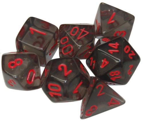 Chessex RPG Dice Sets: Translucent Polyhedral Smoke w/ Red Numbers 7-Die Set