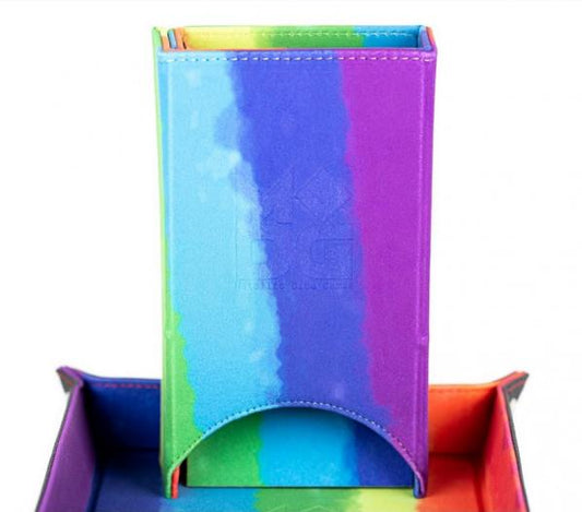 FanRoll Fold Up Velvet Dice Tower by MDG - Watercolor Rainbow | TTRGP Accessory