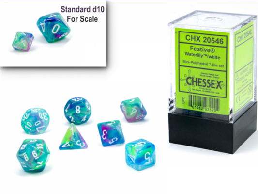 Chessex RPG Dice Sets: Festive Mini-Polyhedral Waterlily/White 7-Die Set