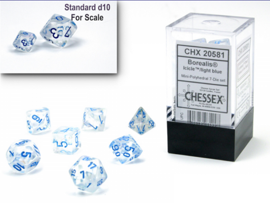 Chessex RPG Dice Sets: Borealis Mini-Polyhedral Icicle/Light Blue Luminary 7-Die Set